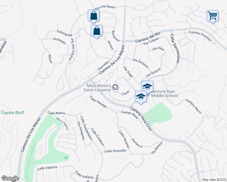 map of restaurants, bars, coffee shops, grocery stores, and more near 1203 Llano in San Clemente