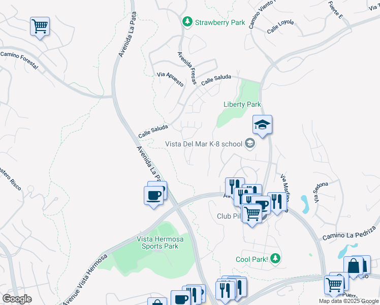map of restaurants, bars, coffee shops, grocery stores, and more near 23 Via Villena in San Clemente