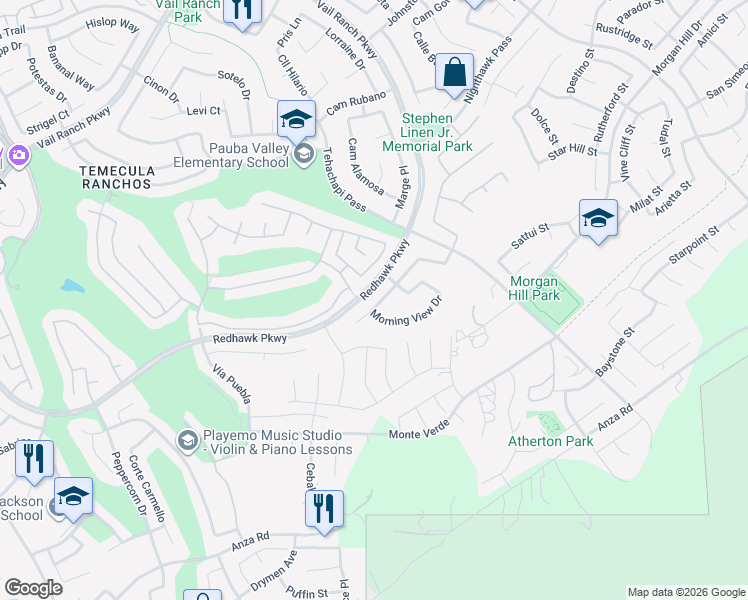 map of restaurants, bars, coffee shops, grocery stores, and more near 45413 Eagle Crest Lane in Temecula