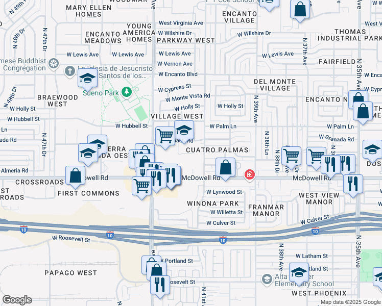 map of restaurants, bars, coffee shops, grocery stores, and more near 1700 North 41st Avenue in Phoenix