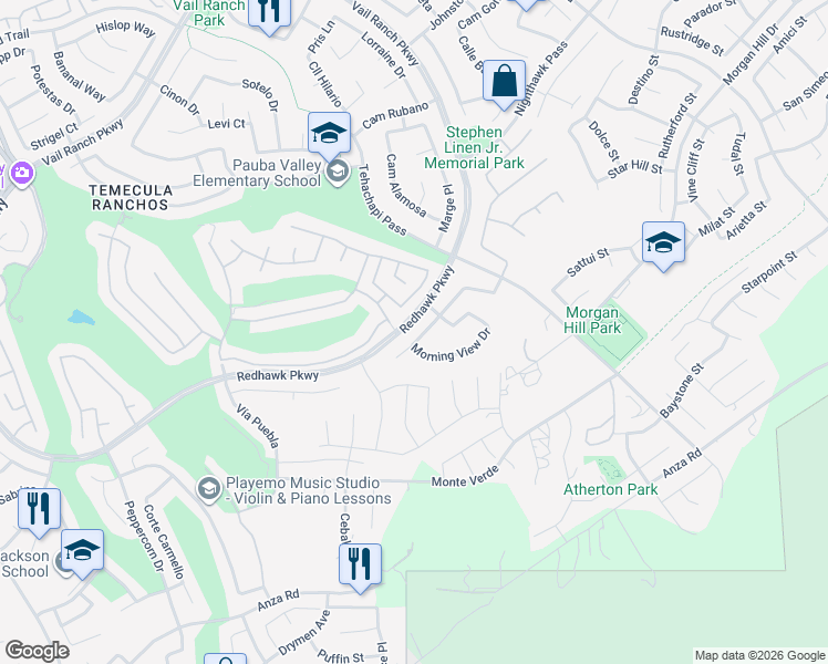 map of restaurants, bars, coffee shops, grocery stores, and more near 45413 Eagle Crest Lane in Temecula