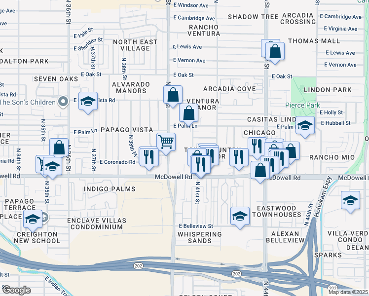 map of restaurants, bars, coffee shops, grocery stores, and more near 1819 North 40th Street in Phoenix