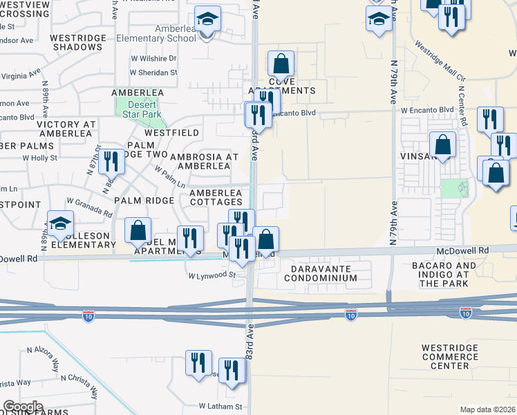 map of restaurants, bars, coffee shops, grocery stores, and more near 2081 North 83rd Avenue in Phoenix