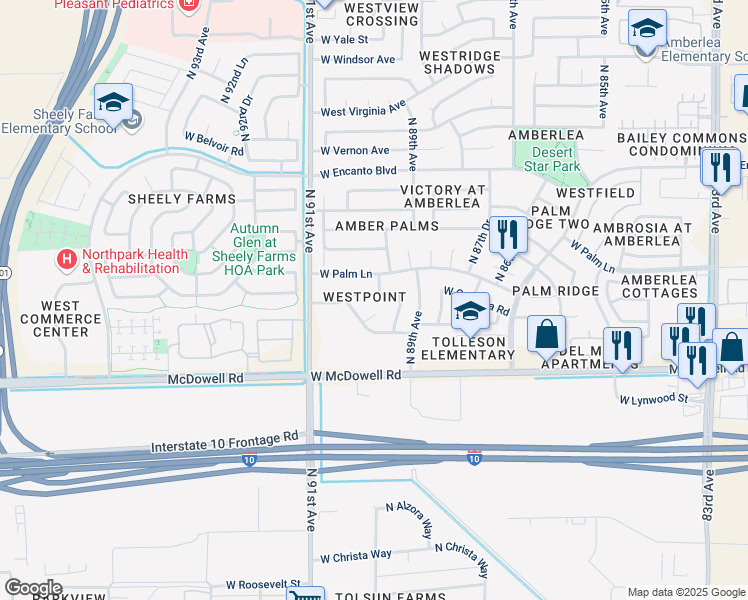 map of restaurants, bars, coffee shops, grocery stores, and more near 9007 West Granada Road in Phoenix