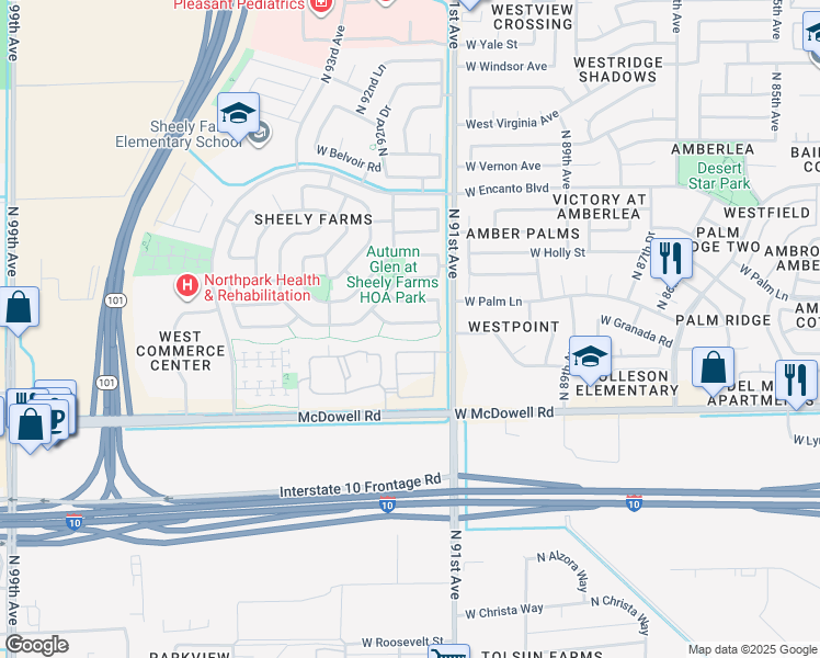 map of restaurants, bars, coffee shops, grocery stores, and more near 9135 West Berkeley Road in Phoenix