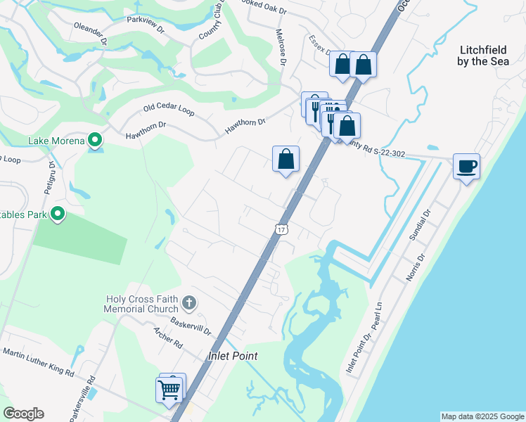 map of restaurants, bars, coffee shops, grocery stores, and more near 12759 Ocean Highway in Pawleys Island