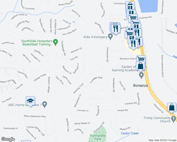map of restaurants, bars, coffee shops, grocery stores, and more near 10507 Starling Trail in Hampton