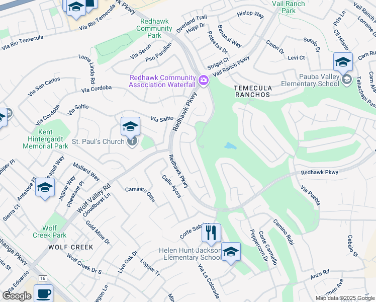map of restaurants, bars, coffee shops, grocery stores, and more near 45351 Vía Jaca in Temecula