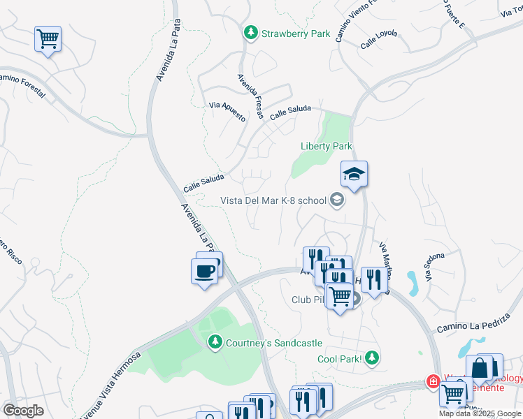 map of restaurants, bars, coffee shops, grocery stores, and more near 22 Via Villena in San Clemente