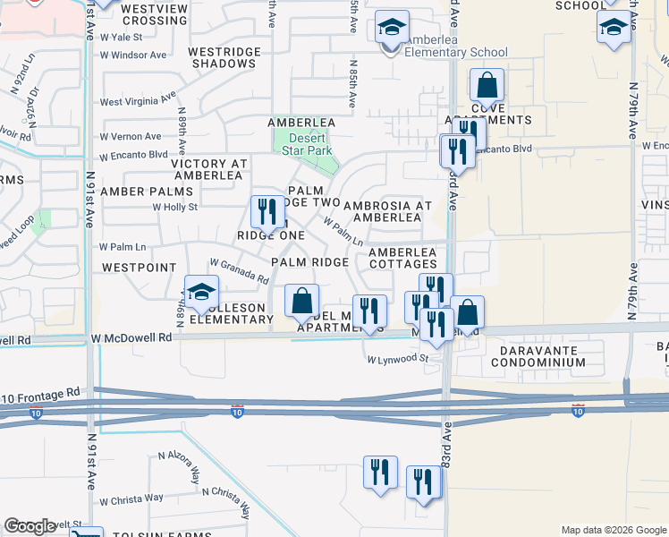 map of restaurants, bars, coffee shops, grocery stores, and more near 8511 West Berkeley Road in Phoenix