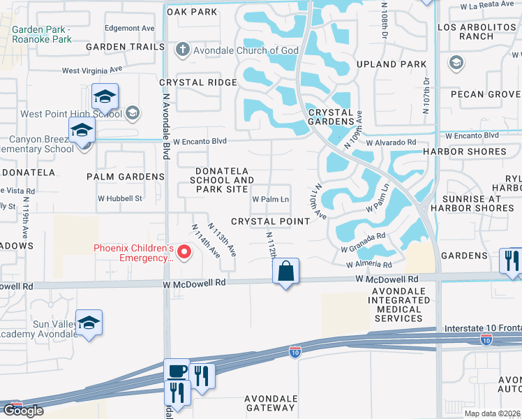 map of restaurants, bars, coffee shops, grocery stores, and more near 11202 West Granada Road in Avondale
