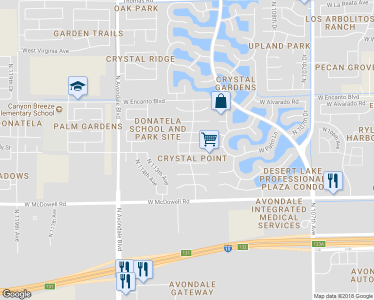 map of restaurants, bars, coffee shops, grocery stores, and more near 11202 West Granada Road in Avondale