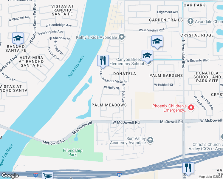 map of restaurants, bars, coffee shops, grocery stores, and more near 11979 W Holly St in Avondale