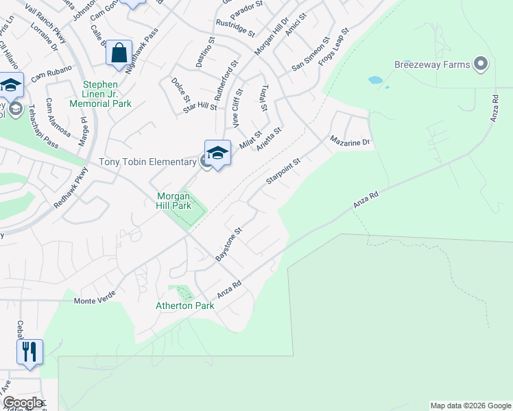 map of restaurants, bars, coffee shops, grocery stores, and more near 45106 Marsanne Street in Temecula