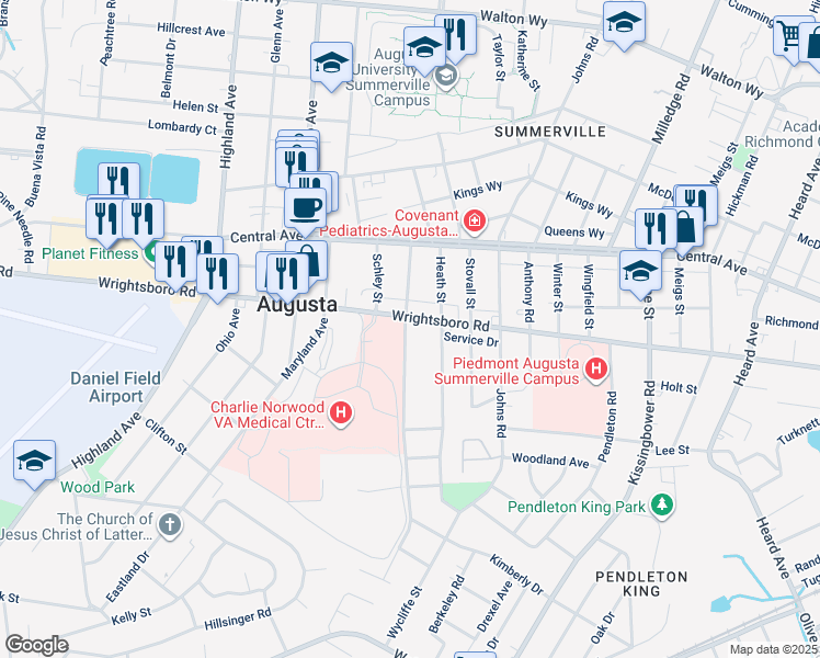 map of restaurants, bars, coffee shops, grocery stores, and more near in Augusta