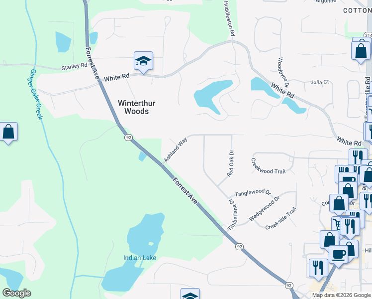 map of restaurants, bars, coffee shops, grocery stores, and more near 165 Ashland Way in Fayetteville