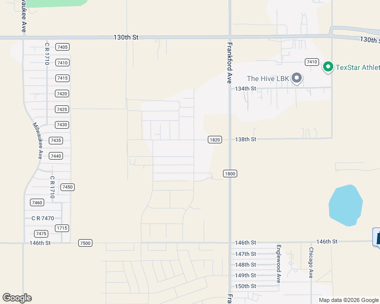 map of restaurants, bars, coffee shops, grocery stores, and more near 138th Street in Lubbock