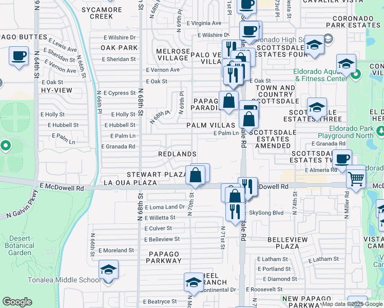 map of restaurants, bars, coffee shops, grocery stores, and more near 1815 N 70th St in Scottsdale