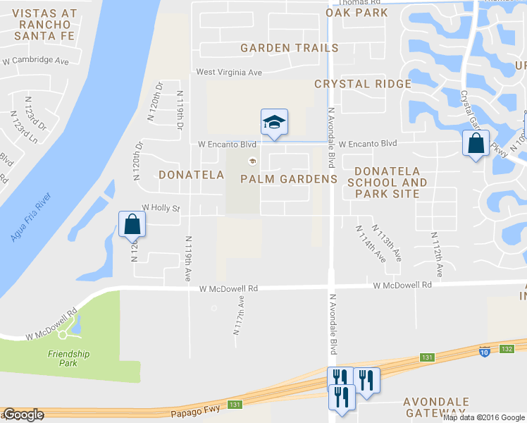 map of restaurants, bars, coffee shops, grocery stores, and more near 11630 West Palm Lane in Avondale