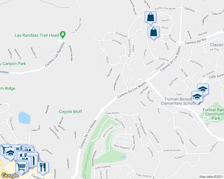 map of restaurants, bars, coffee shops, grocery stores, and more near 37 Avenida Fortuna in San Clemente