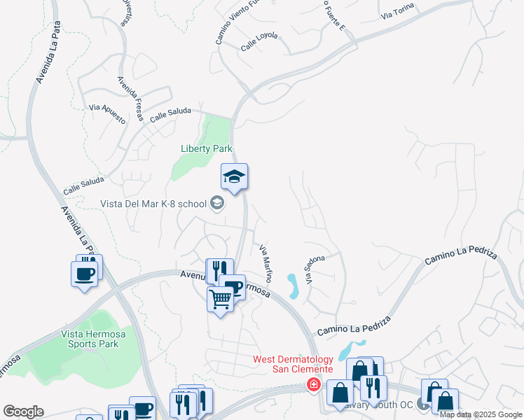 map of restaurants, bars, coffee shops, grocery stores, and more near 513 Via El Risco in San Clemente