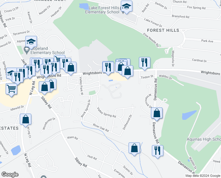 map of restaurants, bars, coffee shops, grocery stores, and more near 3209 Summerchase Circle in Augusta