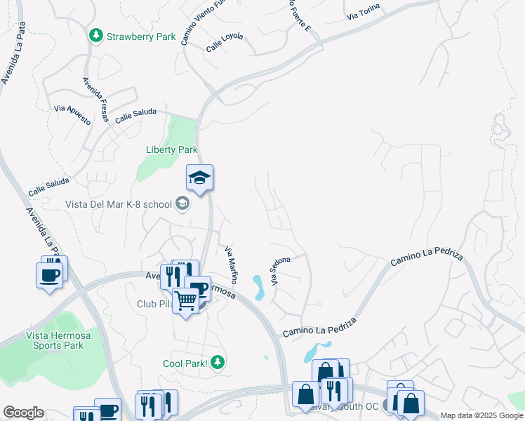 map of restaurants, bars, coffee shops, grocery stores, and more near 412 Camino Bandera in San Clemente
