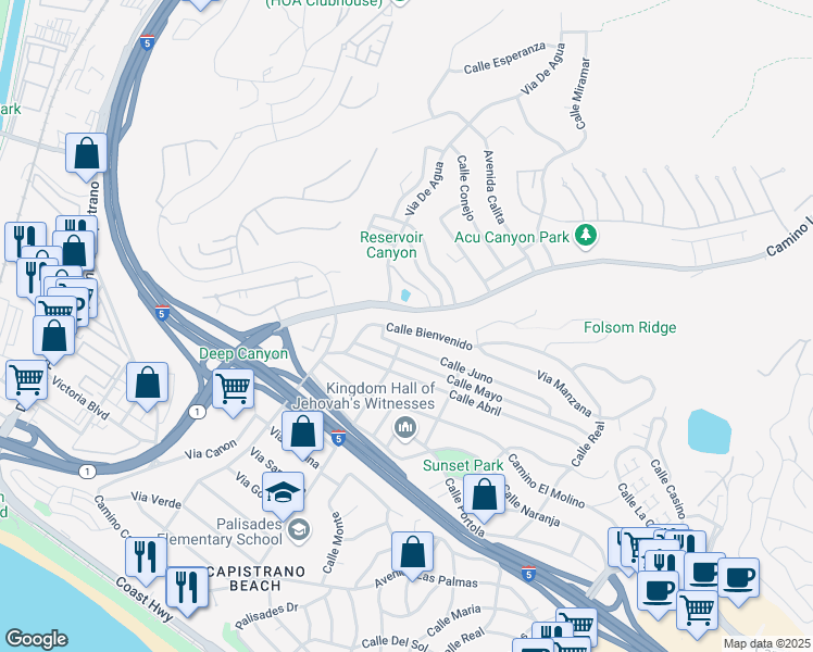 map of restaurants, bars, coffee shops, grocery stores, and more near 4126 Calle Bienvenido in San Clemente