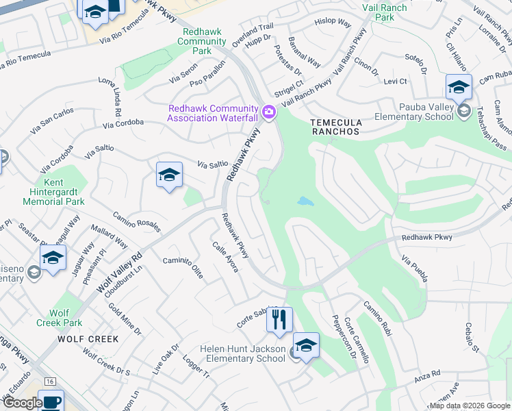 map of restaurants, bars, coffee shops, grocery stores, and more near 45348 Vía Jaca in Temecula