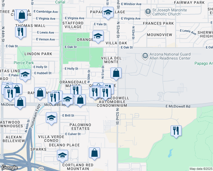 map of restaurants, bars, coffee shops, grocery stores, and more near 1811 North 51st Street in Phoenix