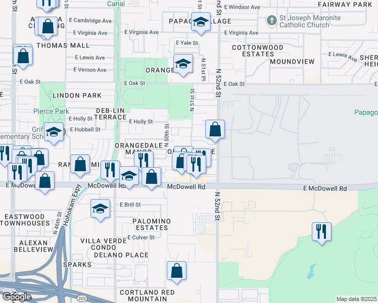 map of restaurants, bars, coffee shops, grocery stores, and more near 1811 North 51st Street in Phoenix
