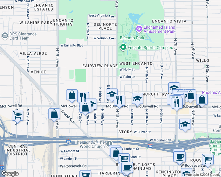map of restaurants, bars, coffee shops, grocery stores, and more near 1810 North 15th Avenue in Phoenix