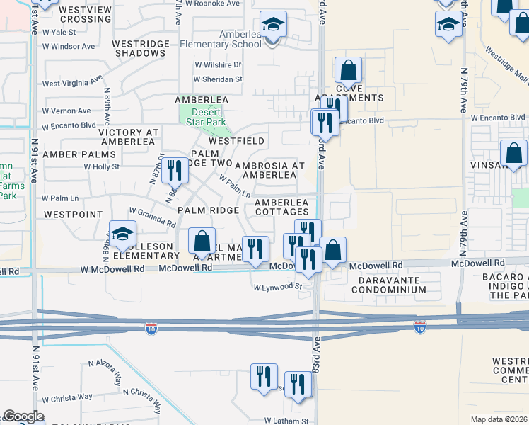 map of restaurants, bars, coffee shops, grocery stores, and more near 8438 West Berkeley Road in Phoenix