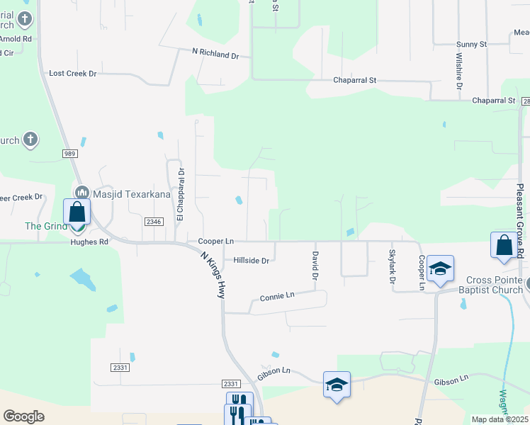 map of restaurants, bars, coffee shops, grocery stores, and more near 3704 Cooper Lane in Texarkana