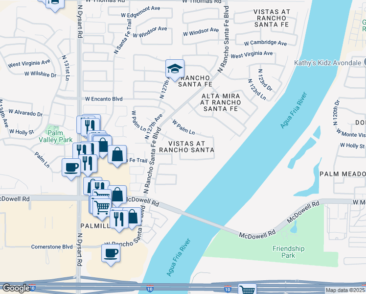 map of restaurants, bars, coffee shops, grocery stores, and more near 1901 North 125th Drive in Avondale