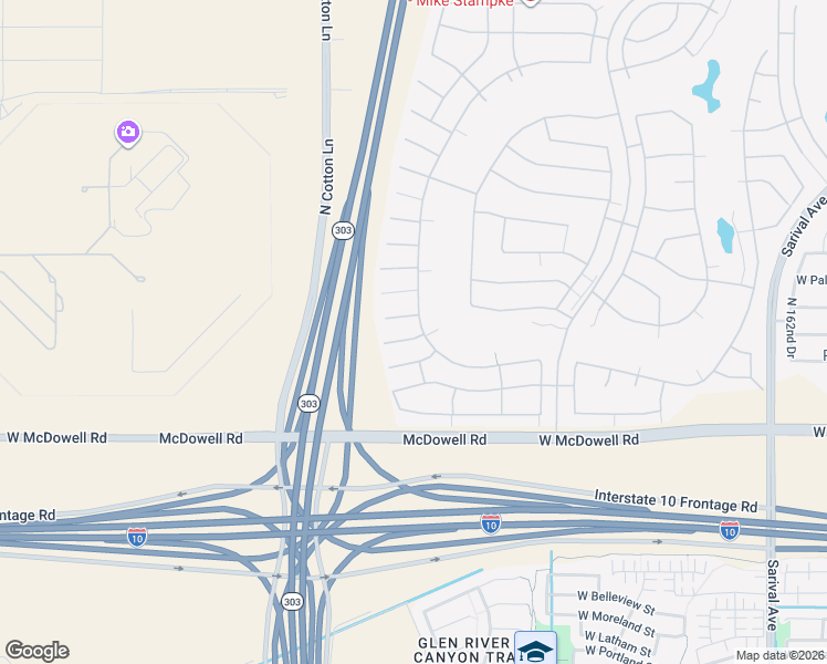 map of restaurants, bars, coffee shops, grocery stores, and more near 16912 West Granada Road in Goodyear