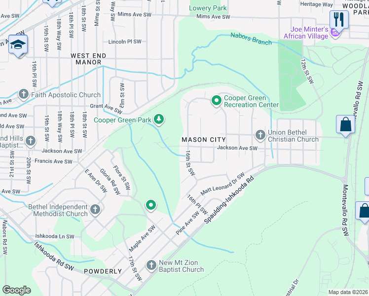 map of restaurants, bars, coffee shops, grocery stores, and more near 2000 16th Street Southwest in Birmingham