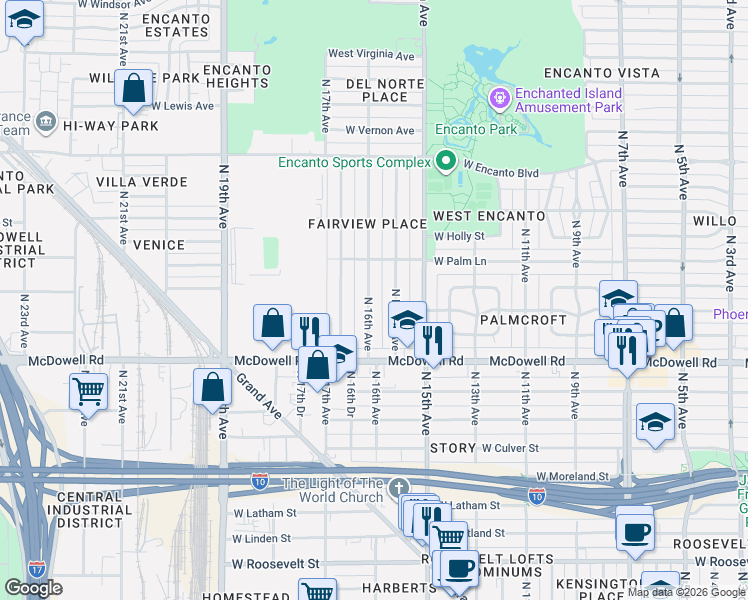 map of restaurants, bars, coffee shops, grocery stores, and more near 1809 North 16th Avenue in Phoenix