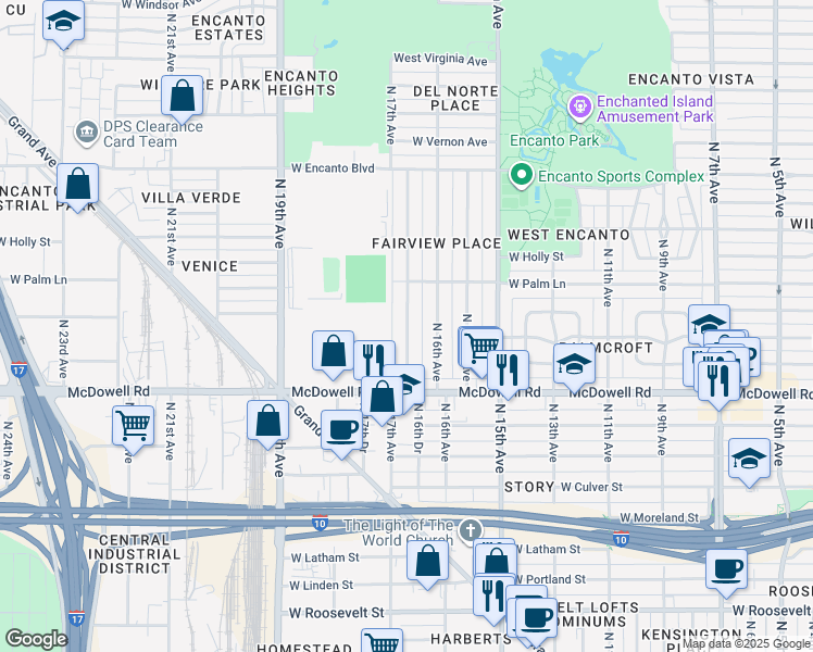 map of restaurants, bars, coffee shops, grocery stores, and more near 1810 North 17th Avenue in Phoenix