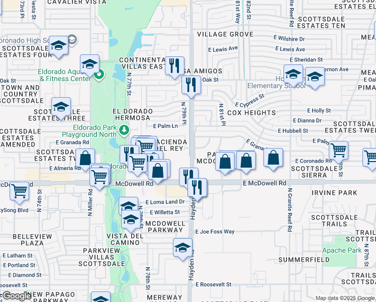 map of restaurants, bars, coffee shops, grocery stores, and more near 1819 N 79th Pl in Scottsdale