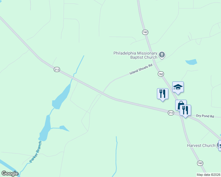 map of restaurants, bars, coffee shops, grocery stores, and more near 225 Island Shoals Road in Covington