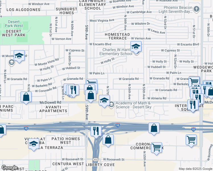 map of restaurants, bars, coffee shops, grocery stores, and more near 5729 W Berkeley Rd in Phoenix