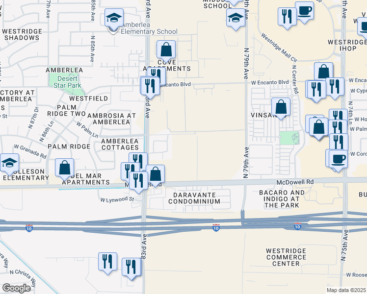 map of restaurants, bars, coffee shops, grocery stores, and more near 8151 West Palm Lane in Phoenix