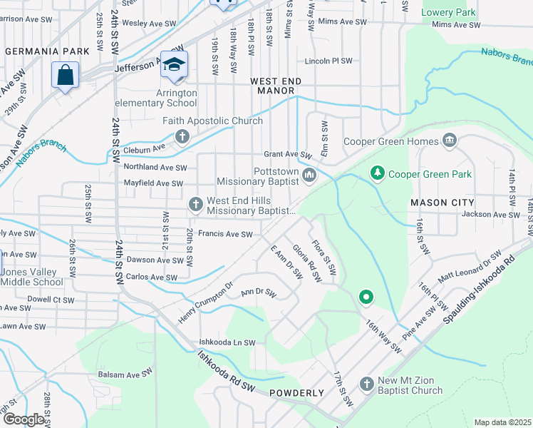 map of restaurants, bars, coffee shops, grocery stores, and more near 1668 18th Street Southwest in Birmingham
