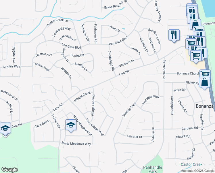 map of restaurants, bars, coffee shops, grocery stores, and more near 10526 Day Lily Drive in Hampton