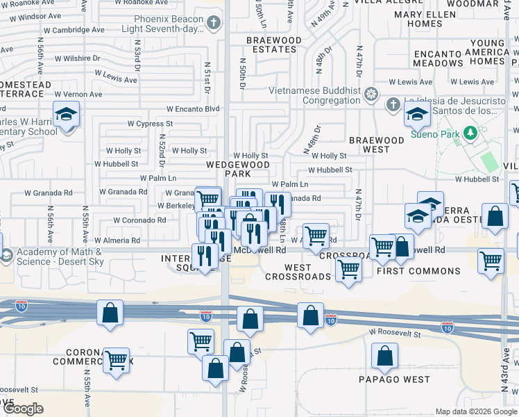 map of restaurants, bars, coffee shops, grocery stores, and more near 4914 West Berkeley Road in Phoenix