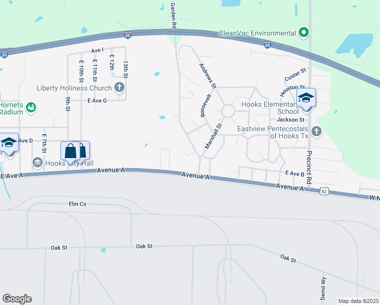 map of restaurants, bars, coffee shops, grocery stores, and more near 300 Harman in Hooks