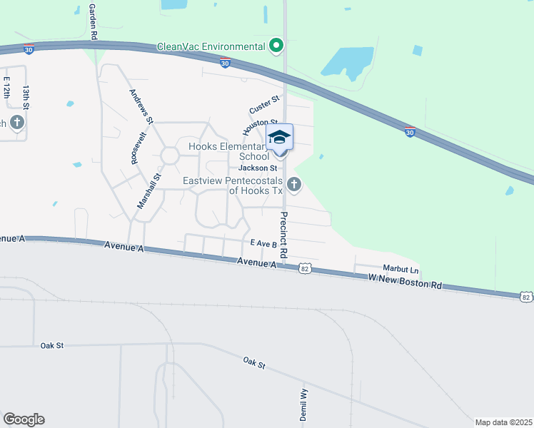 map of restaurants, bars, coffee shops, grocery stores, and more near 9 Winn Place in Hooks