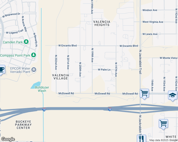 map of restaurants, bars, coffee shops, grocery stores, and more near 1906 North 199th Avenue in Buckeye