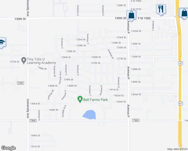 map of restaurants, bars, coffee shops, grocery stores, and more near 13804 Sherman Avenue in Lubbock